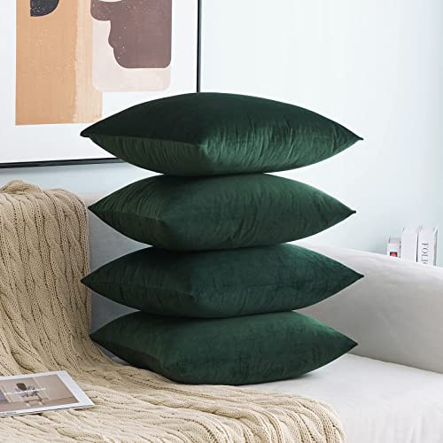 MIULEE Set med 4 dekorativa sammetskuddar, bekväma, mjuka, mjuka, dekorativa tillbehör, hem, vardagsrum, sovrum, kontor, för soffa, mörkgrön, 45 x 45 cm