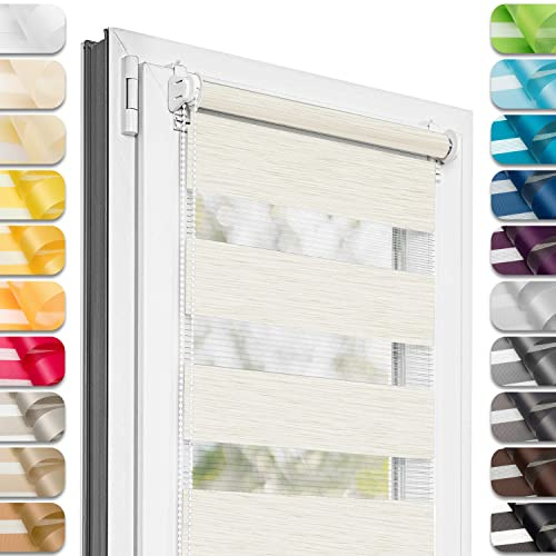 Estika Tenda a rullo giorno e notte senza forare - 60 x 220 cm - Crema - per interni, tessuto a doppio strato, semi-trasparente, fissaggio a morsetto (Klemmfix), protezione solare