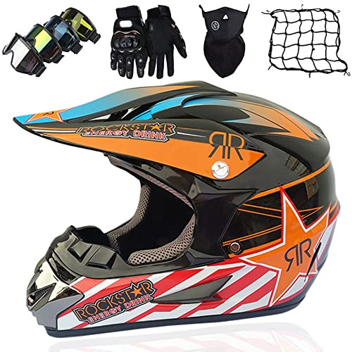 Casco Integrale Motocross, Casco da Cross per Bambini, Casco Downhill con Occhiali Guanti Face Mask Rete Del, Casco Gioventù Caschi del Motociclo - Adatto per Tutte Le Stagioni