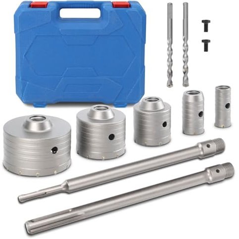 9 Uds. Juegos de Sierras Perforadoras de Hormigón con Vástago 30mm 40mm 65mm 80mm 100mm Cortador de Agujeros de Pared Brocas de Piedra de Cemento para Perforación de Precisión