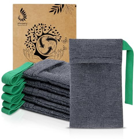PHOGARY Lot de 6 Sacs Filet Exfoliant Savon Solide, Nylon Sac à Savon Shampoing pour Bain/Douche, Housse Pochette Savon Exfoliante pour le Corps, Séchage Rapide (Gris Foncé)