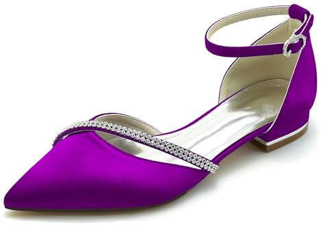 Hanfike Zapatos de noche elegantes con correa de tobillo y puntera puntiaguda con diamantes de imitación JY283, Púrpura, 40 EU