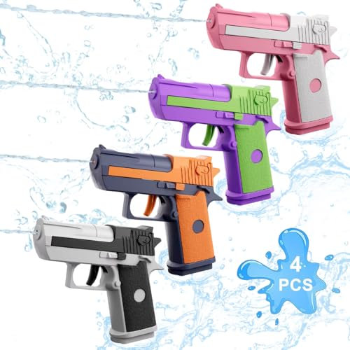 4 Stück Wasserpistole, Spritzpistole Kinder, Spritzpistole Wasser mit 8-10 Meter Großer Reichweite, Mini Wasserpistole, Wasserspritzpistole Kinder für Sommer Draussen Pool Strand Party