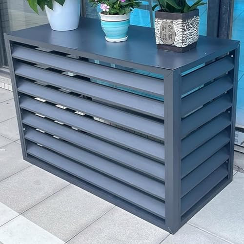 Outdoor Air Conditioner Cover Privacy Fence All Weather Anti-Theft Heavy Duty Aluminum Air Conditioner Cover Freestanding Room Divider with Slats Barrier Fence for Pool Equipment Gray