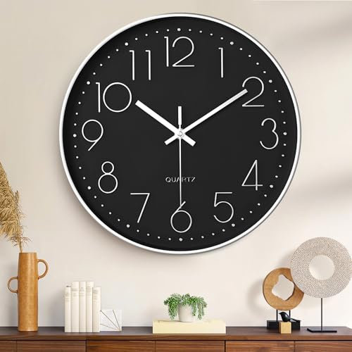 ZHHGOO Orologio da Parete Moderno 30 cm,Silenzioso Senza Ticchettio,Orologio da Parete Digitale per Soggiorno, Camera da Letto, Cucina, Ufficio e Scuola,Argento (nero)