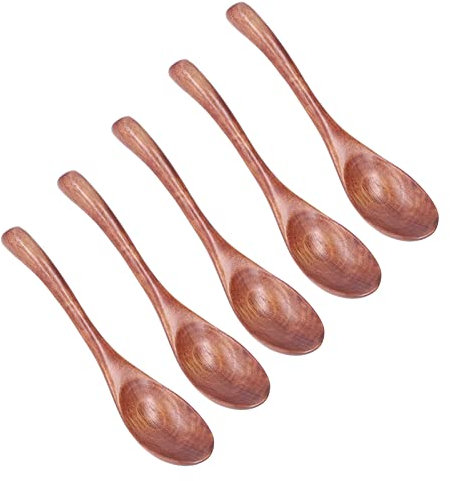 5 Pezzi Cucchiaio da Zuppa in Legno, 17,5cm Cucchiaio da Tavola in Legno con Mestolo da Zuppa a Manico Lungo Cucchiai da Portata Giapponesi per Mangiare Mescolando Zuppa