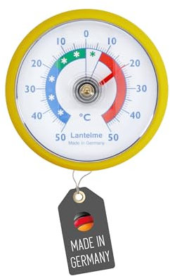 Lantelme Termometro per frigorifero, autoadesivo, temperatura + – 50 °C, analogico, termometro giallo per congelatore, vano frigorifero, bimetallico analogico (giallo)