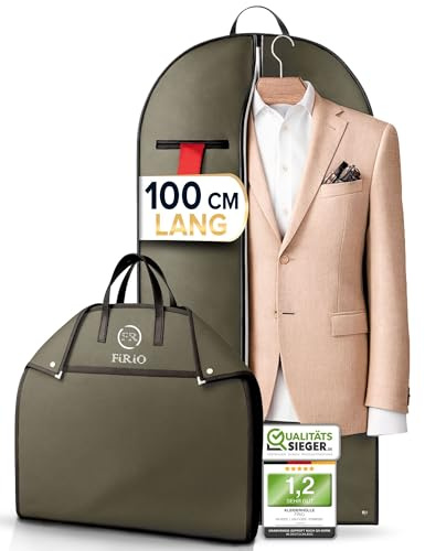 FiRiO® 1 x Premium Kleidersack kurz - BIS 50% DICKERES MATERIAL - Suit Bag, Garment Bag für Anzug, Hemd & Co - Faltbare Kleiderhülle für Reise & Aufbewahrung - Anzugtasche für Herren - Größe: 100x60cm