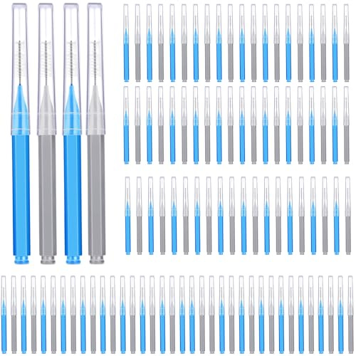 Patelai 100 Pieces Braces Dental Brush for Cleaner Interdental Toothpick Dental Tooth Flossing Head Oral Hygiene Flosser Toothpick Cleaners Tooth Tool(Blue, Grey,Mixed Sizes)