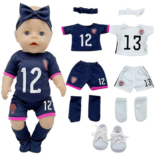 JSTHHTT Vêtements de Poupée 35-43 cm, Vêtements de Football pour avec Manches Courtes, Bandeau, Chaussures, Accessoires de poupée, Cadeaux, Lot de 2, (poupée Non Incluse)