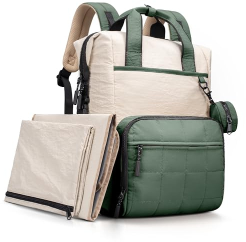 VONAL Diaper Bag Backpack, Lightweight Baby Diaper Bags, Travel Large Diaper Bag with Changing Station, Green Diaper Backpack for Boys Girls Newborn with Insulated Pockets, Stroller Straps