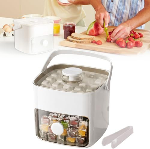 bac à glaçons avec couvercle, ice cube tray pour Fabriquer 48 Glaçons, bac a glacon, moule à glaçons pour Congélateur, Machine à Glaçons, Facile à Presser pour Libérer Glace (Blanc)