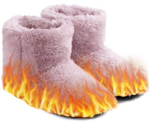 PLLYPE Elektriskt uppvärmda tofflor, USB-värmeskor, fotvärmare, elektriska skor, mjuka elektriska värmeskor för vinter kvinnor och män, rosa (35–39)