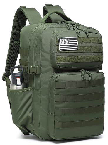 Zaino tattico militare da uomo, impermeabile, 3 giorni, con sistema Molle, con portabottiglie (verde militare, 50 L)