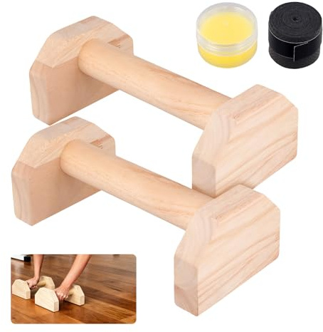 SYUTBOU Lot de 2 poignées de pompes en bois - 25 x 13 x 9,5 cm - Équipement de gymnastique - Avec 2 bandes antidérapantes - Équipement calestetique pour l'entraînement à la maison