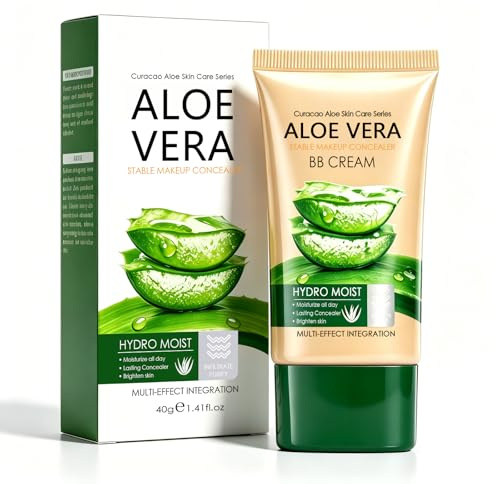 BB Cream Aloe Vera Tono Natural 40 g, Crema Facial Hidratante con Cobertura Ligera, Base de Maquillaje de Larga Duración, Corrector de Tez con Acabado Natural para Uso Diario