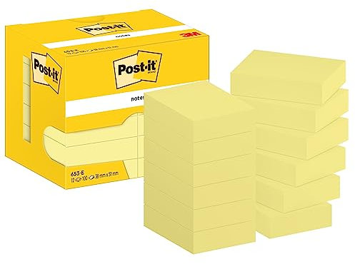 Post-it 653E Notizen, Selbstklebende Notizzettel zum Notieren, für To Do Listen und als Erinnerung, Farbe: Kanariengelb, 100 Blatt pro Block, 51 mm x 38 mm