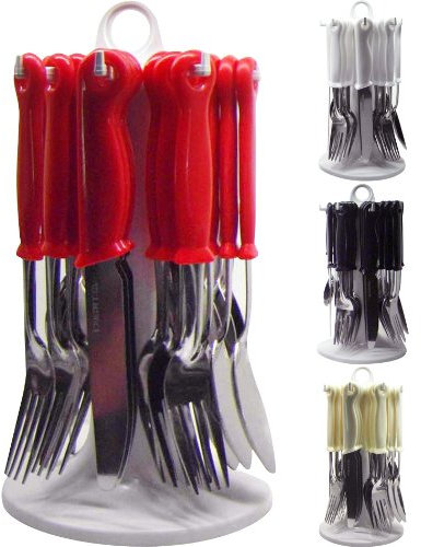 New 24PC Cutlery Dinner Set Rack Metal Forks TEASPOONS Tea Spoons Drainer Stand (White)