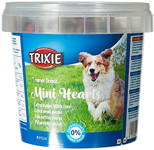 TRIXIE Trainer Snack Hearts mit Huhn, Lamm und Lachs - kleine und weiche Leckerlis - in praktischer Frischebox - ohne Zuckerzusatz - 200 g - 31524
