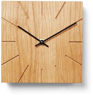 Natuhr Funkuhr Wanduhr Tischuhr Holz - Beam - geräuscharm Massivholz modern Design 17 x 17 cm (Eiche geölt Schwarze Zeiger, Funkuhrwerk)