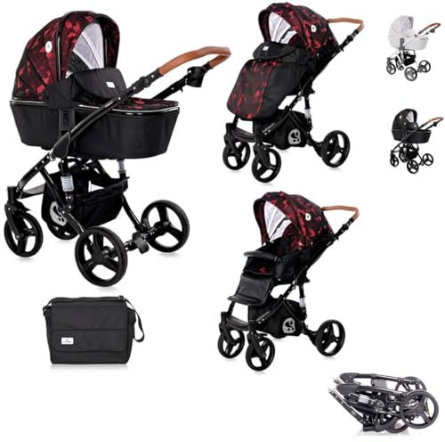 Lorelli Kombikinderwagen Rimini 2 in 1 Tragewanne Sportsitz Wickeltasche faltbar rot-schwarz