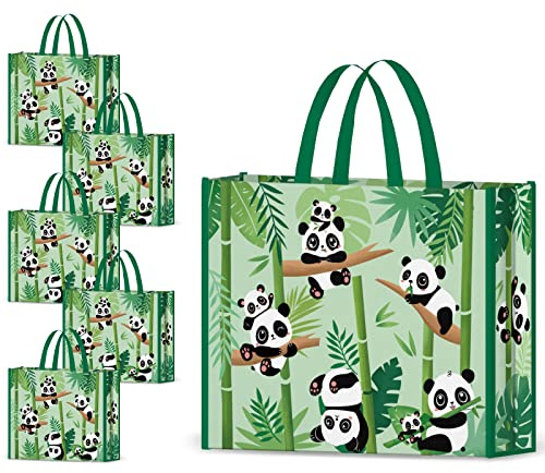 NymphFable 5 Stück Wiederverwendbare Einkaufstaschen, Panda-Bambus-Einkaufstaschen, Wasserdichte Tragetasche, GeschenktüTen, 50 Pfund