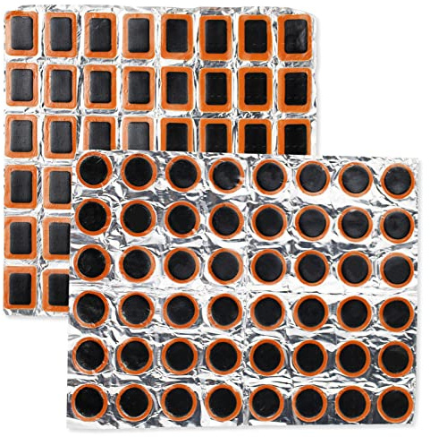 SZCXDKJ 96 Pezzi Toppe Quadrate+Toppe Tonde, Kit di Riparazione per Forature di Pneumatici di Bicicletta, Toppe di Gomma per Riparazione di Camere d'aria e Pneumatici di Bicicletta