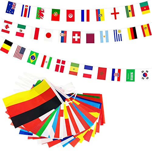 International World String Bunting Banner with 50 Country Flags for Commonwealth Games, Olympics, Party Decorations in Garden and Bar