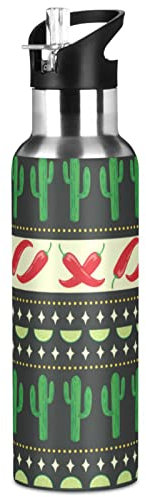 Oarencol Colorful Cactus Red Chili Wasserflasche Edelstahl Vakuumisolierte Thermoskanne mit Strohhalm-Deckel, 590 ml