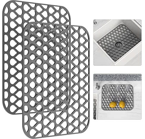 Silicone Sink Mat 2PCS TOOVEM Sink Protectors for Kitchen Sinks, Non-Slip Folding Grid for Bottom of Farmhouse Stainless Steel Porcelain Sink Pad