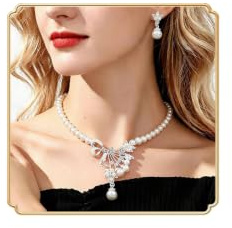 Dishowme Boda perla Flor Collar Conjunto Nupcial Cristal Imitación Perla Colgante Pendientes Rhinestone Cadenas Joyería Para Mujer Novia Dama de Honor (Blanco)