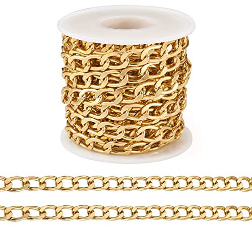 FASHEWELRY - Rotolo di catena a maglia barbazzale in alluminio, 13 x 8 mm, per creazione di gioielli dorati, catena cubana intrecciata, per fai da te e da donna, uomo, collana (CHA-TA0001-10-BY-EU)