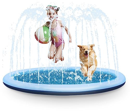 Sprinklers Pad for Kids & Dogs,170cm Large Non-Slip Splash Pad Spray Mat Paddling Pools,Summer Outdoor Garden Water Play Swimming Bathing Pool for Boys & Girls & Pet