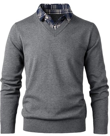 OlyljpinZ Jersey de Punto para Hombre Invierno Caliente Suéter Jerséis Fino con Cuello en V Sudadera Basico Slim-Fit Casual Pullover Trabajo Sweater de Manga Larga Clásico Pulóver Cuello de Camisa