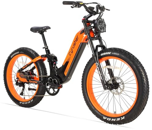 Extrbici Vélo Électrique en Aluminium Trax2.0 26Pouces, 250W 25 km/h 52V 20Ah 1040Wh 128 km, Amortisseur à air, Freins à Disque Hydrauliques, Orange