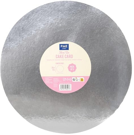 PME Set di 5 Cake Cards per torte Rotondi, Argento (12 / 30cm)
