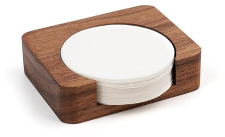 watchget Espresso Paper Filter Holder Update Coffee Filter Storage Container Coffee Filter Dispenser Compatible with Areopress (51-63mm) Round Disposable Puck Screen Paper Filters, Wood