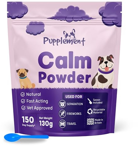 Pupplement Calm Powder for Dogs - Up to 150 Servings - 130g - Natural Relief for Stress, Reduce Separation Anxiety, Barking, Fear, Reactivity, Travel & Hyperactivity - Calming for All Breeds & Ages