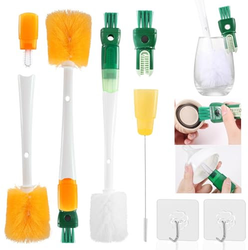 lomdung 2 Pezzi 5 in 1 Spazzola per Bottiglia con Manico Lungo, Scovolino Biberon con 2 Pezzi di Agganciare, Spazzola, Spazzole per Pulizia per Bottiglia per Biberon a Collo Stretto Biberons Bicchieri