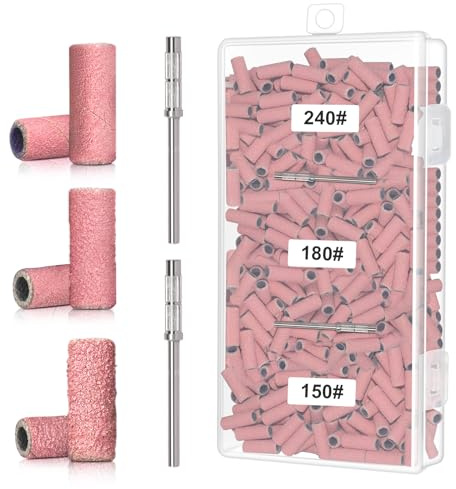 300 bandas de lijado pequeñas para taladro de uñas, grano #150, #180 y #240; bandas de lijado para uñas acrílicas, manicuras y pedicuras de gel en salones de belleza