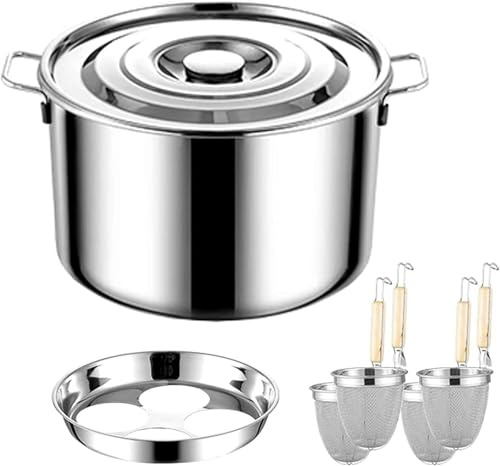 Pentole per pasta, scolapasta, pentola per la cottura di verdure e pasta in acciaio inossidabile, set di pentole per zuppa commerciali con coperchio, utilizzabili su fornelli a gas e a induzione.