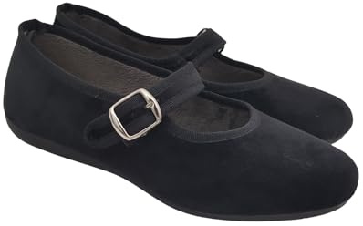 Originali Mary Jane, Ballerine Donna da Casa, Eleganti Friulane con Cinturino, Pantofole Basse in Velluto, Produzione Artigianale (Nero, Sistema Taglie Calzature EU, Adulto, Donna, Numero, Media, 38)