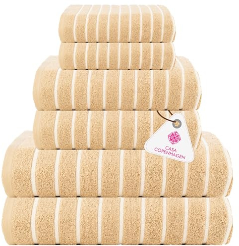 CASA COPENHAGEN Ecstatic Set di 6 Asciugamani – Beige, 600 g/m², 2 Asciugamani da Bagno, 2 Asciugamani da Mano, 2 Gant de Toilette, Cotone Egiziano Morbido
