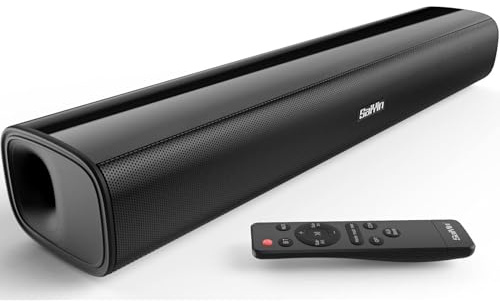Saiyin Barra de Sonido, Barra de Sonido de 17 Pulgadas para Smart TV con Conexión Bluetooth 5.3/Óptica/AUX, Altavoz para TV/PC/Juegos/Proyectores, Diseño Ultracompacto y Montable en Pared