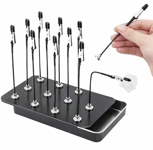 12Pcs Miniature Painting Handle, Model Making Accessories Magnetic Bendable Alligator Clip Sticks, Painting Handle for Miniatures with Iron Box case for Hobby Airbrush Model Painting