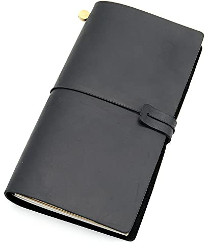 anteckningsbok, Notebook Resedagbok for resebok i äkta läder. Vintage handgjord kohudspresent(Black,17x10CM)