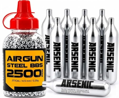 AirsoftManiacs Pack CO2 12g Arsenic y Bolas Acero 4.5 mm 2500 RDS