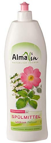 AlmaWin Detersivo per piatti Eco [1L] con rosa selvatica e profumo di melissa – Potente detersivo liquido per piatti con elevato potere sgrassante – Vegan Dish Soap – Concentrato biodegradabile e ad