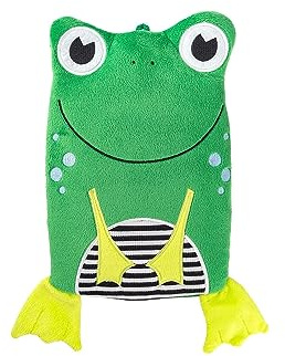 Hugo Frosch Öko-Wärmflasche Kinder 0,8l – Made in Germany – mit flauschigem Tierbezug Frosch Grün – kleine, auslaufsichere & geruchsneutrale Bettflasche – formstabil & mit waschbarem Bezug