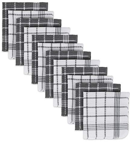 DII Waffle Weave Kitchen Collection, 100% Cotton, Dishcloth Set, Gray 12 Piece
